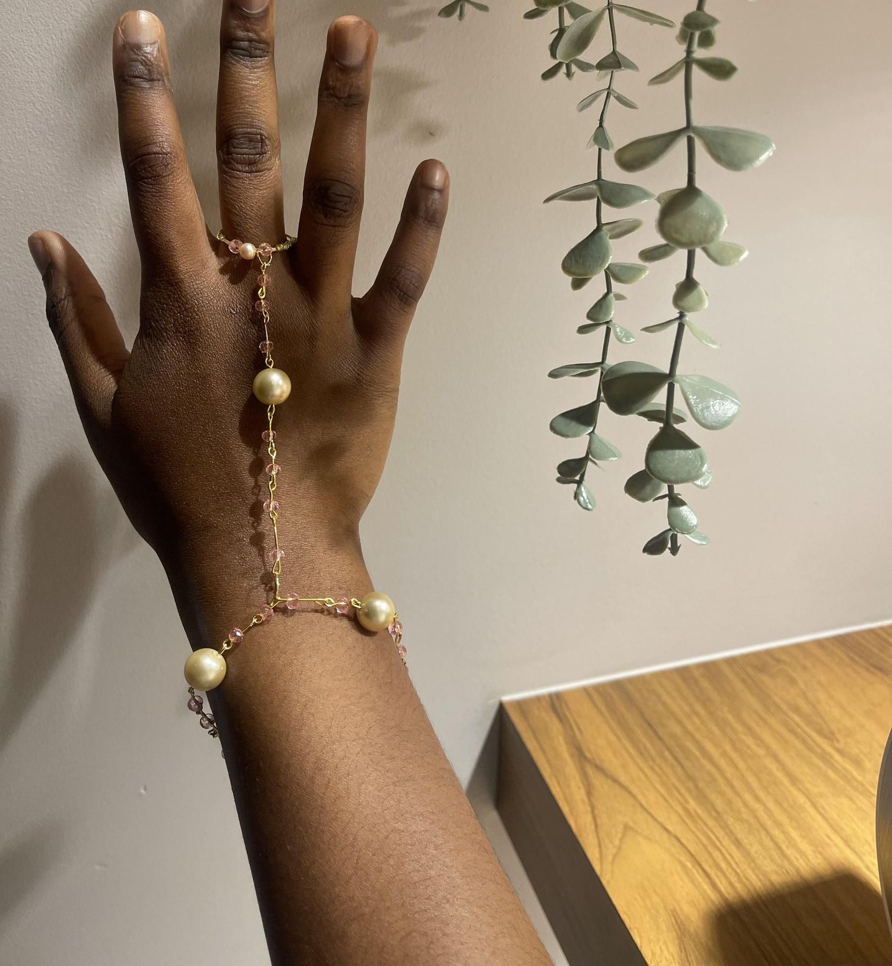 Handmade Pink and Pearl Hand Chain