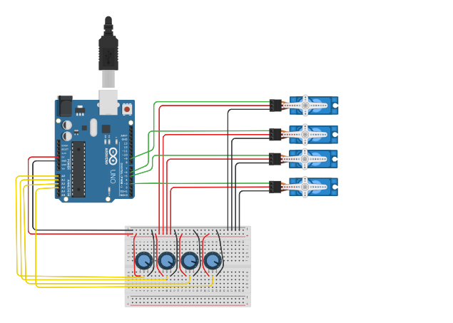 Robotic Arm Controlled by Potentiometers and Arduino (Servo Motor Control)