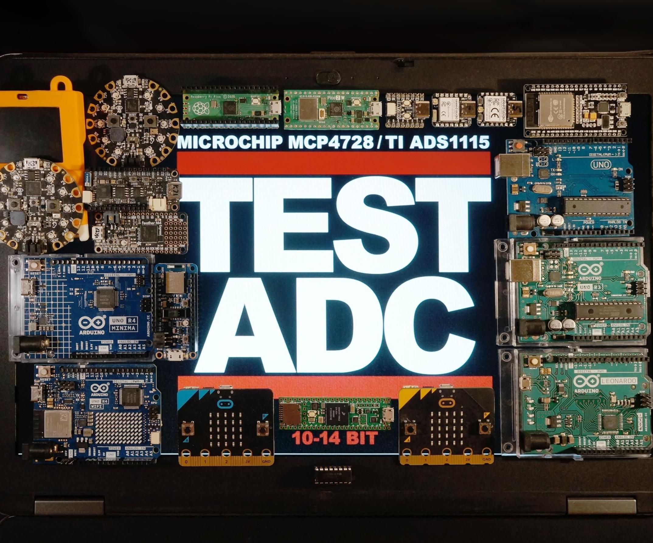 Mass Microcontroller ADC Test: ATmega328P, ESP32, ESP32-S2, ESP32-C5, RP2040, RP2350, SAMD21, SAMD51, RA4M1, NRF52840, STM32, IMXRT1062 and More!