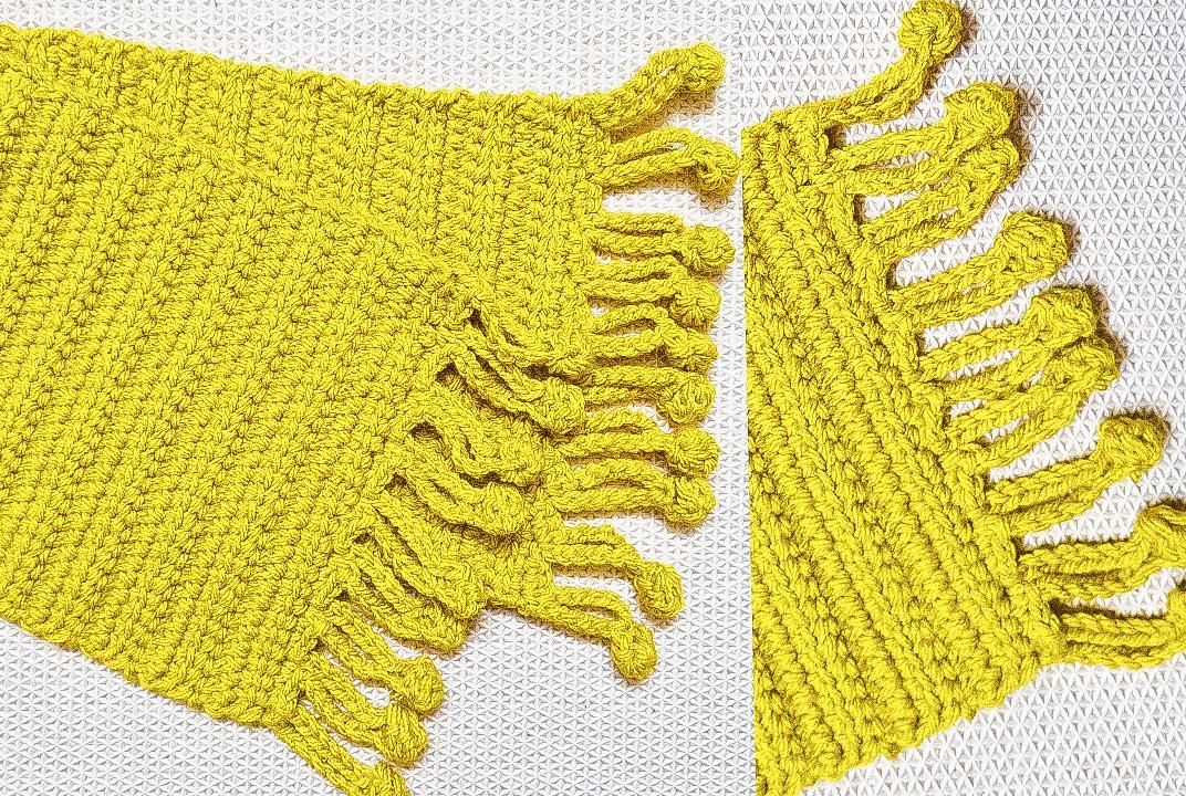 Linked Crochet Scarf With Pom Pom Edging