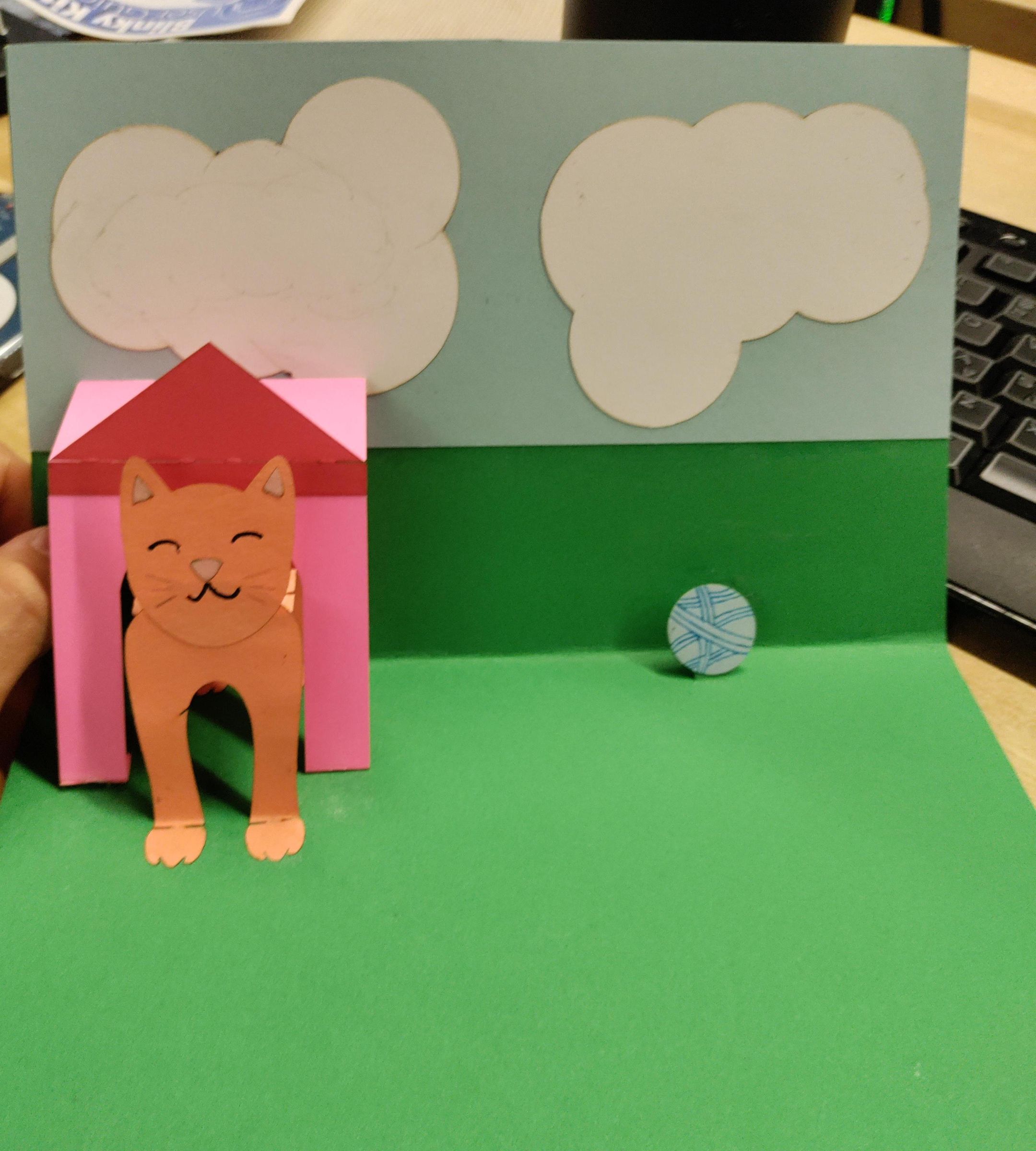 A Little Cat Pop Up Card Than Can Be Used for Any Day or It Can Be Configured for Halloween