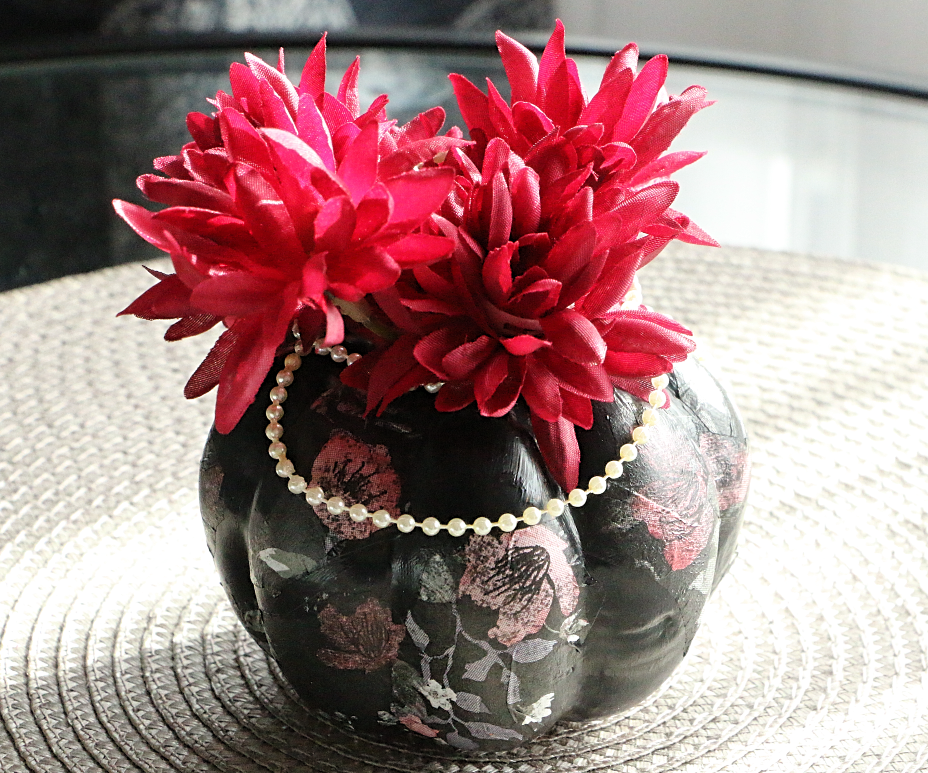 Easy Floral Decoupage Idea for Faux Pumpkin Display