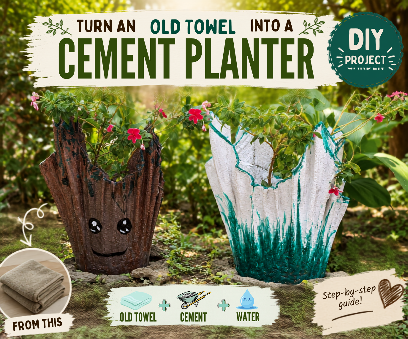 How I Turned an Old Towel Into a Concrete Planter That Looks Like a Tree