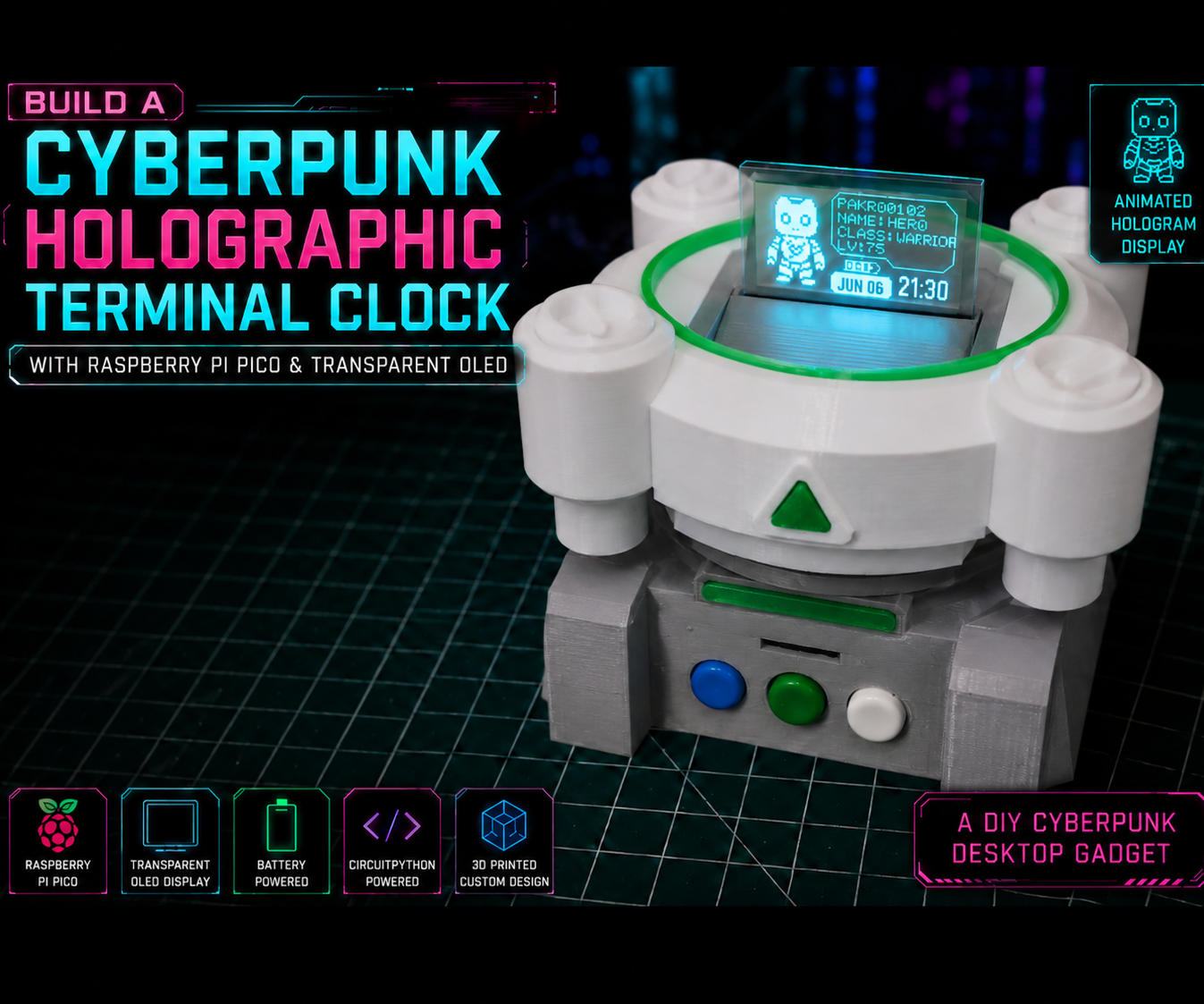 Build a Cyberpunk Holographic Terminal Clock With Raspberry Pi Pico 2