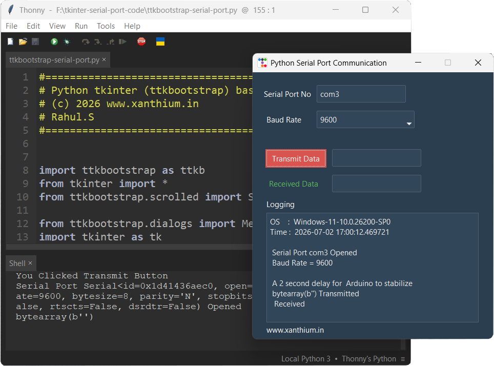 running tkinter python serial port program on Windows 11 using thonny IDE