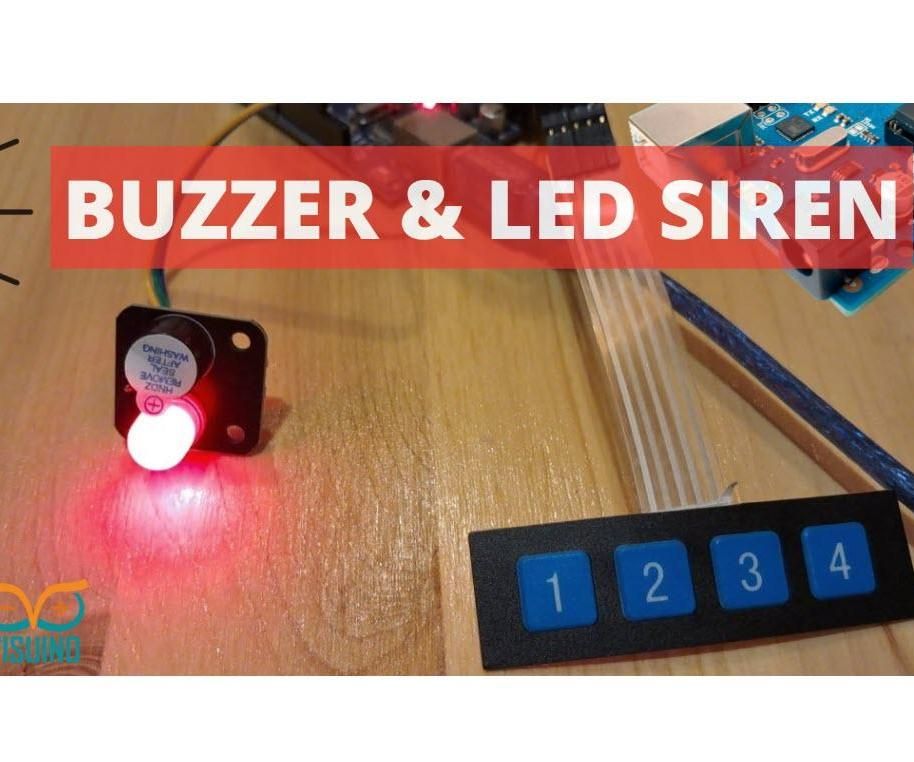 Arduino Buzzer & LED Siren With 4x1 Keypad Using Visual Programming