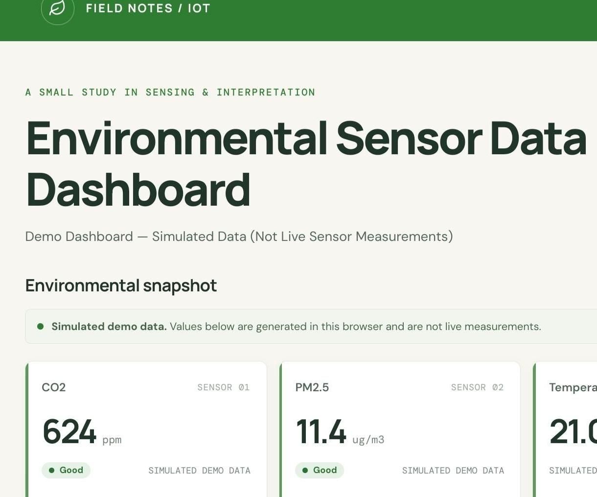 `Environmental Sensor Dashboard with ESP32 - Simulated Data
