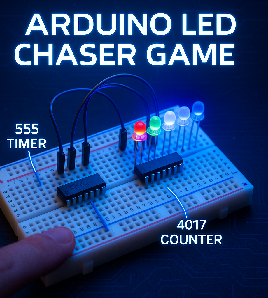 Arduino LED Chaser Game | Use of 555 Timer & 4017 Counter