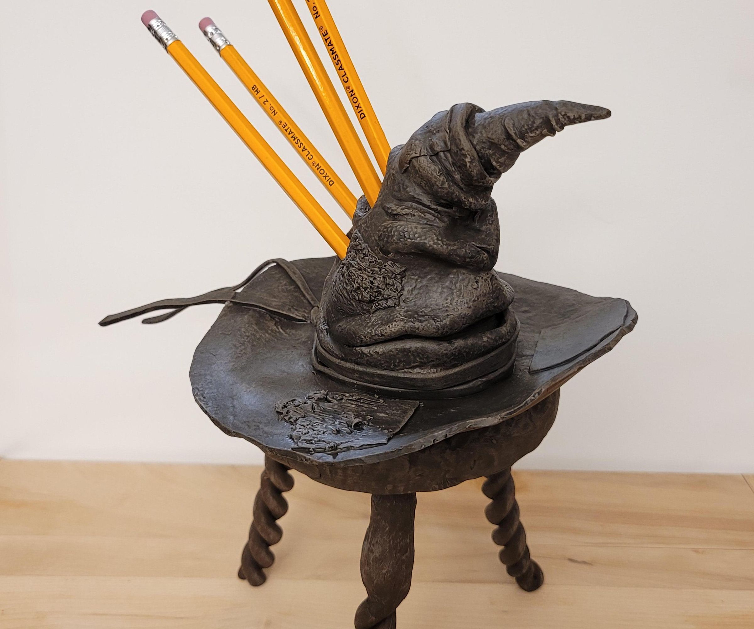 Clay Sorting Hat Pencil Holder on Stool (Harry Potter)