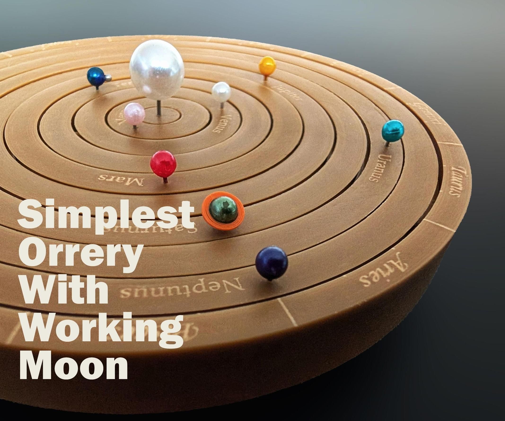 The Meridian Orrery: a Simple 3D Printed Solar System With a Working Moon