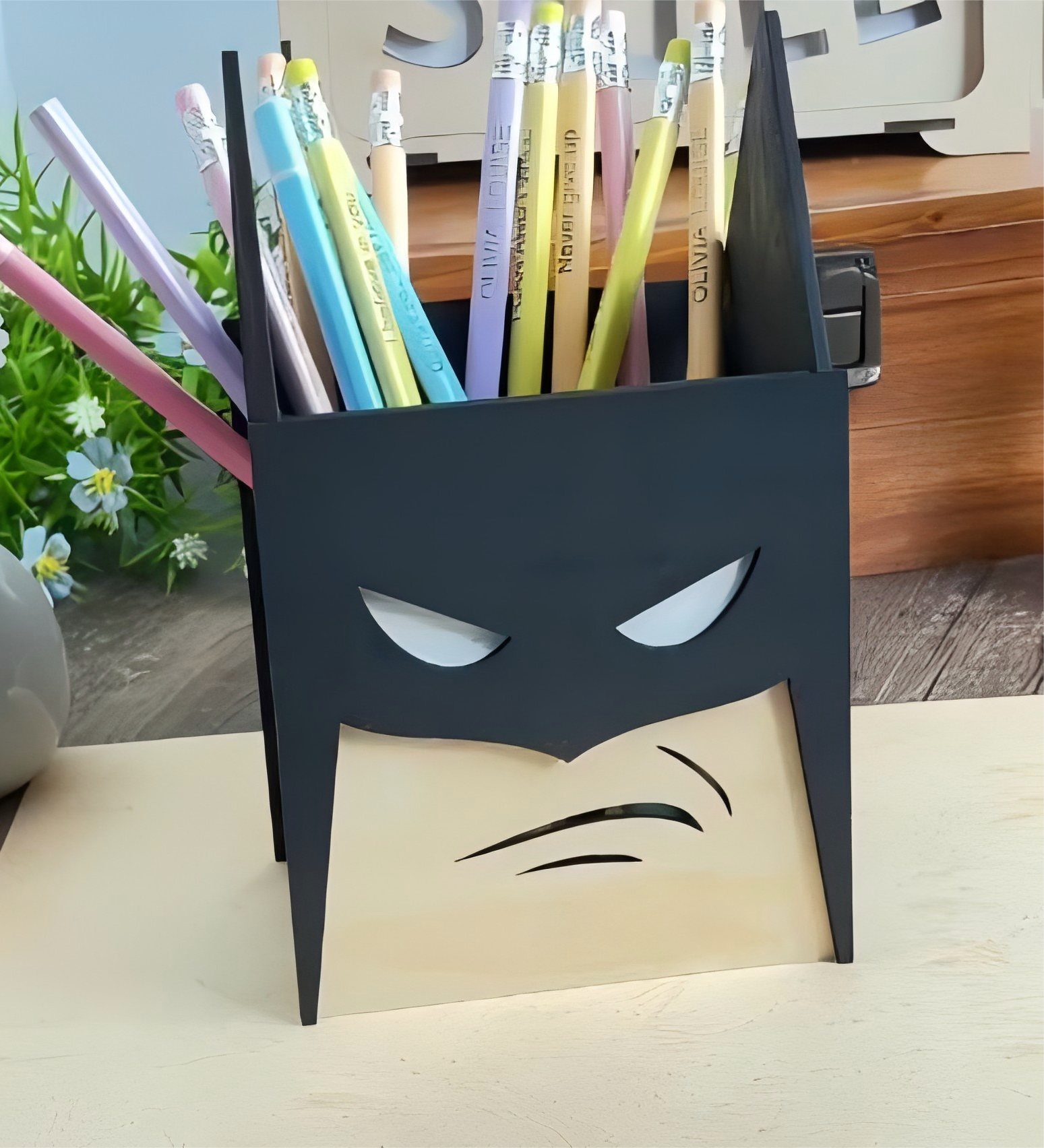 DIY Batman Pen Holder | Laser Cut, Wood, Desk Accessory