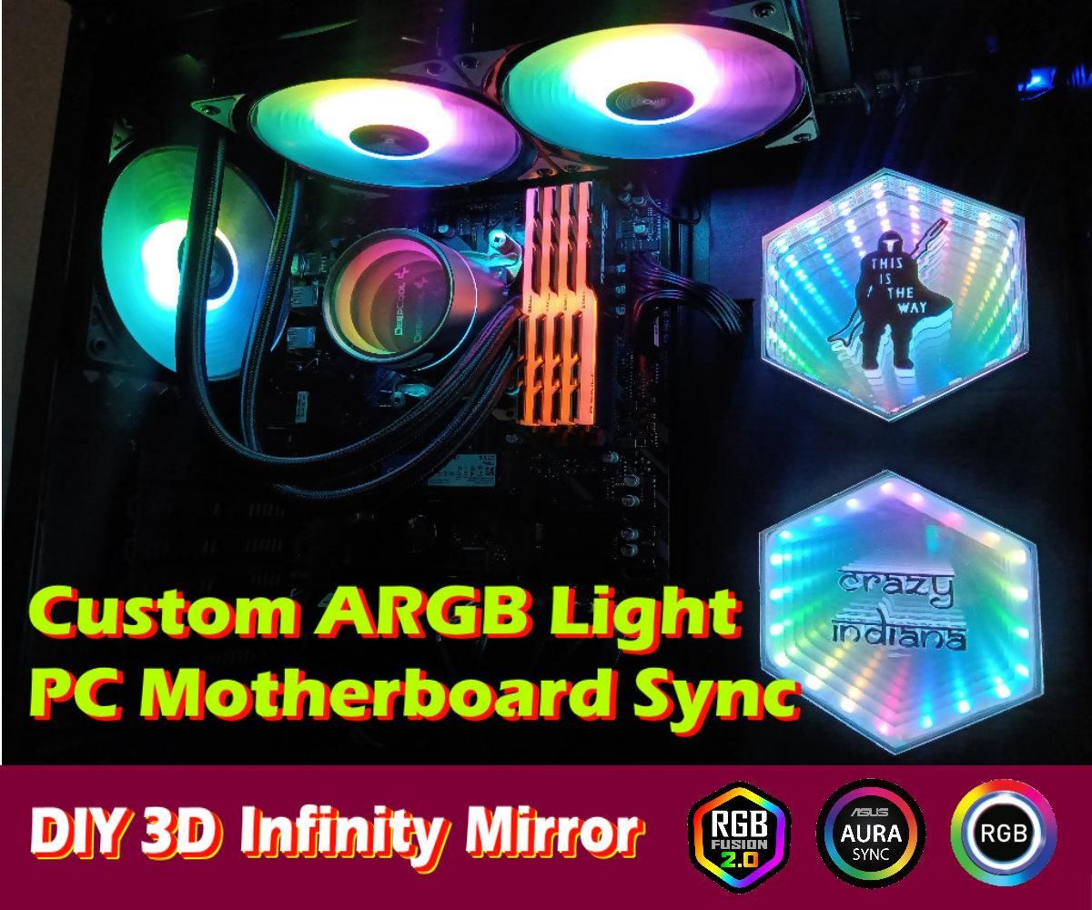 Custom ARGB Led Light PC Motherboard Sync With  3D Infinity Mirror Logo