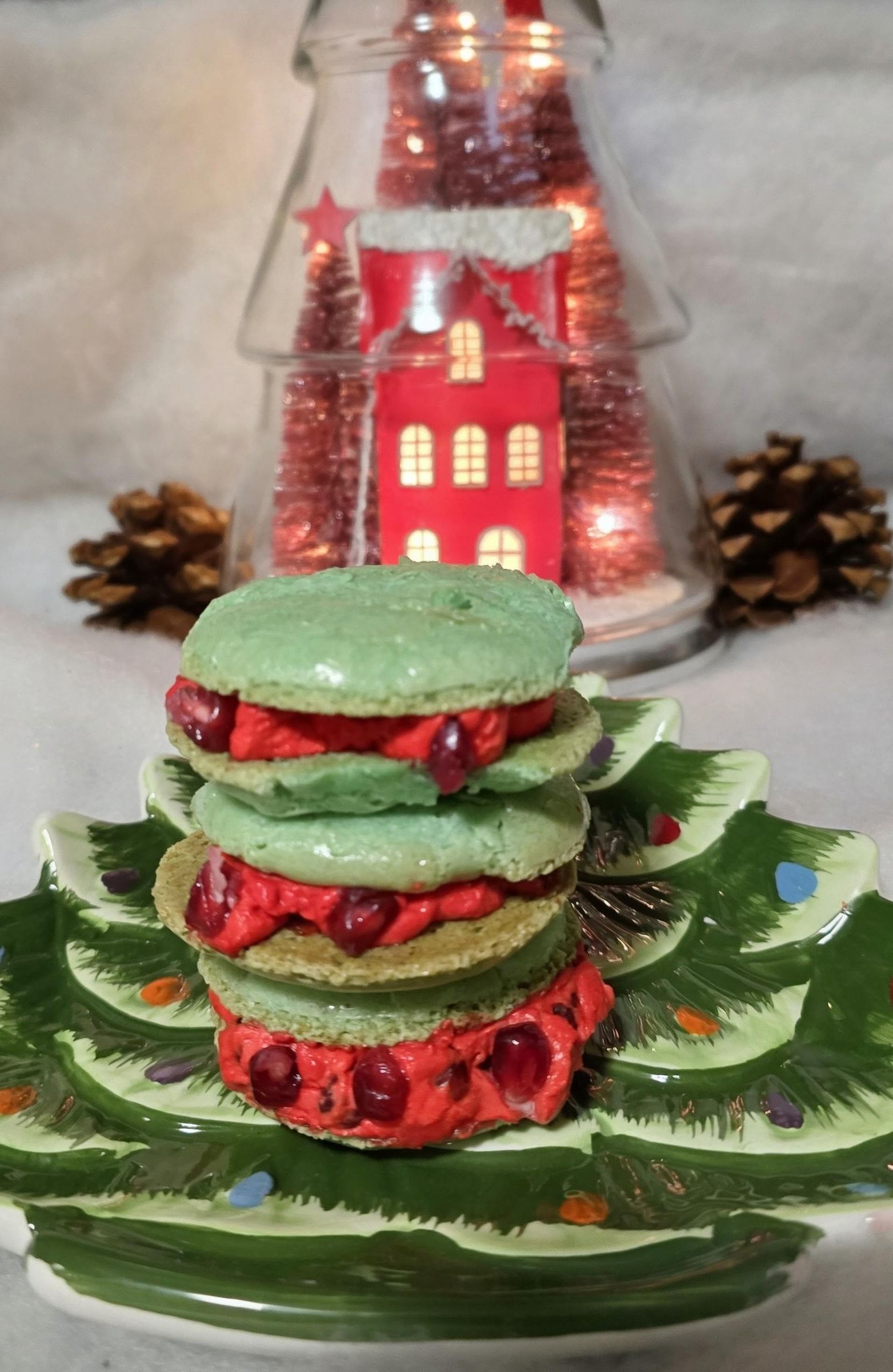 Pomegranate and Mint Christmas Macaron