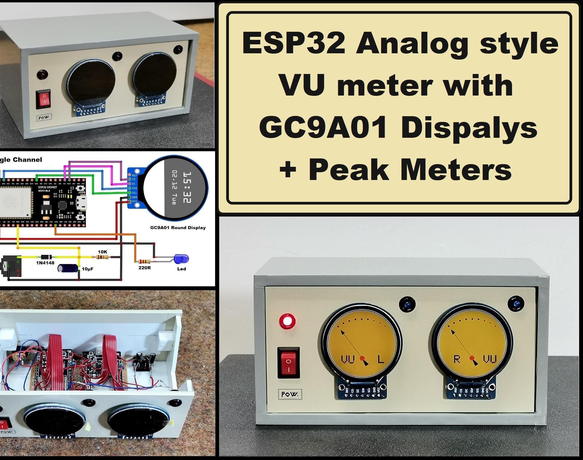 ESP32 Analog Style VU Meter With GC9A01 Round Dispalys + Peak Meters