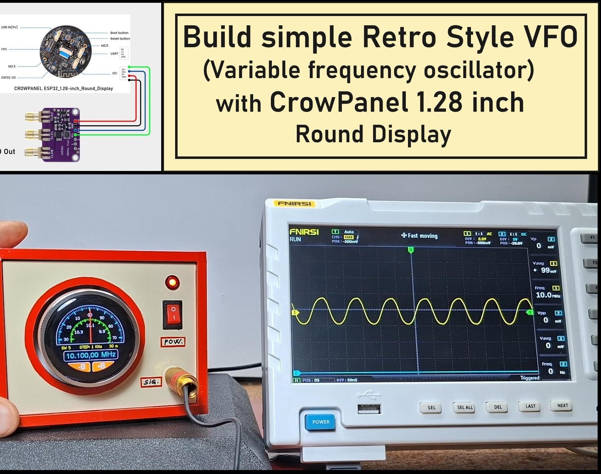 Build Simple Retro Style VFO (Variable Frequency Oscillator) With Crowoanel 1.28 Inch Round Display