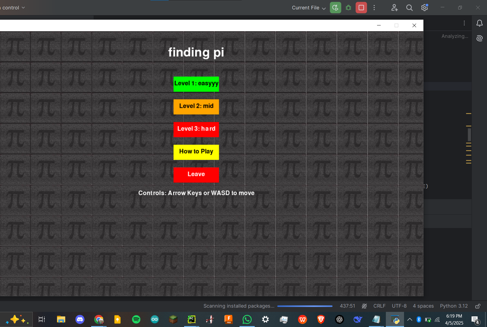 Finding Pi - the Py Game That Teaches You the Digits of Pi and How to Make Make Pie by Playing Py Game Made Using Pygame and Py(thon) on (rasberry) Pi