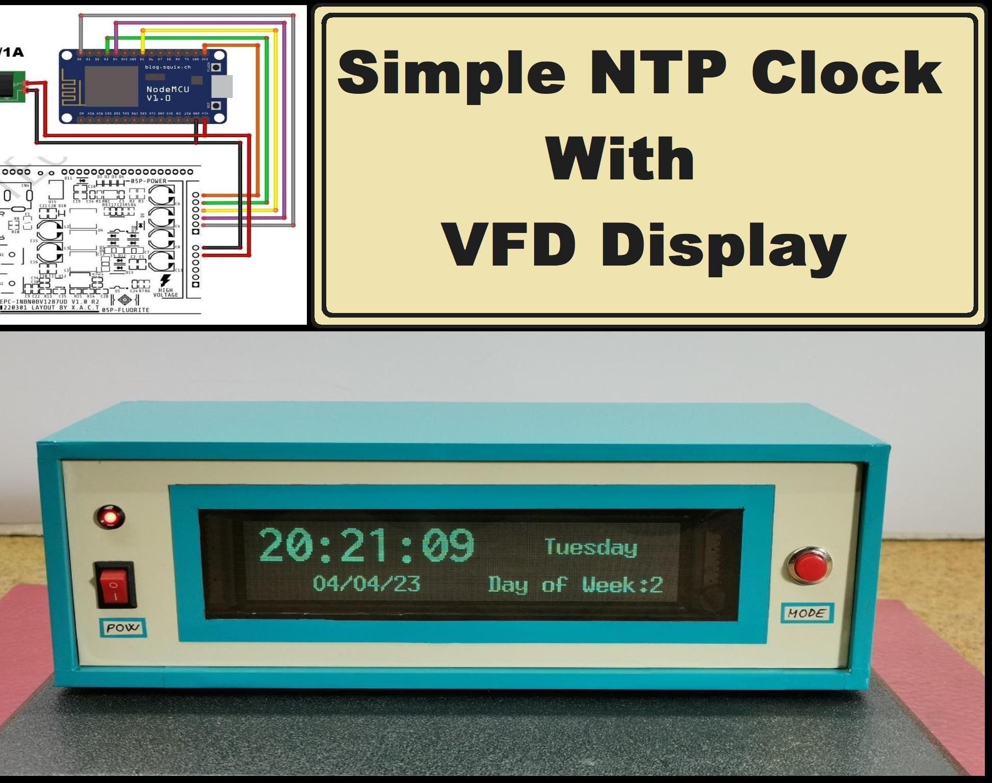 Simple ESP8266 NTP Clock on VFD Display VFD256x50 GP1287