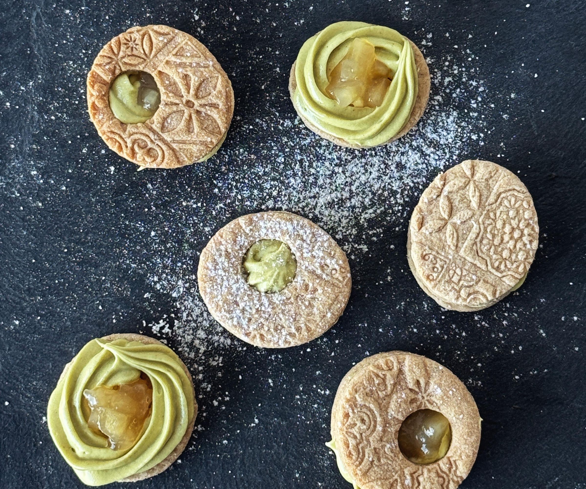 Apple Pistachio Cream Cheese Sandwich Cookies