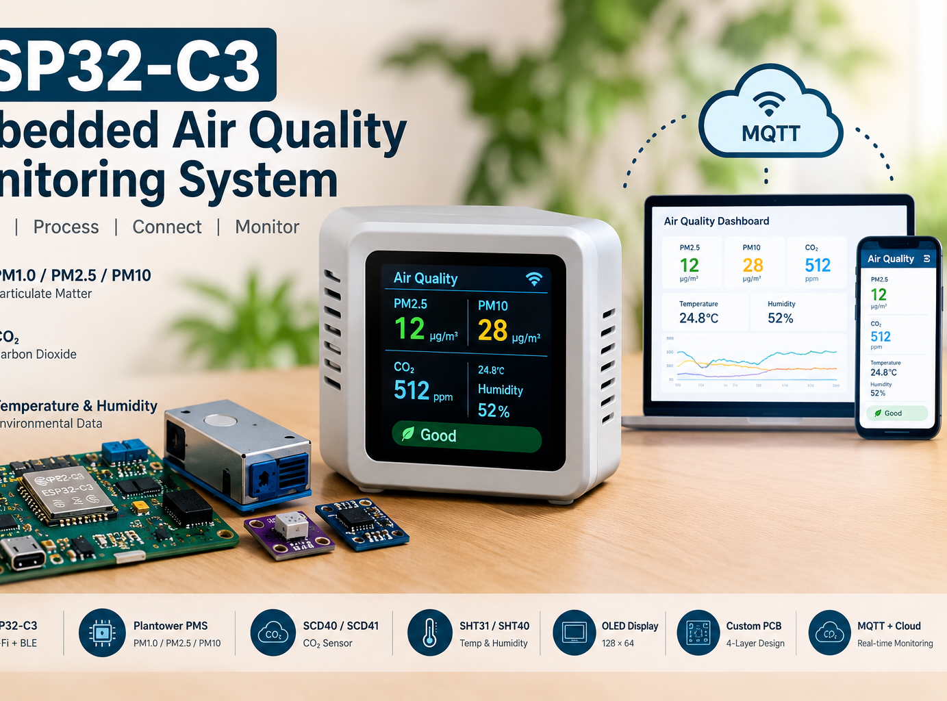 ESP32-C3 Embedded Air Quality Monitoring System