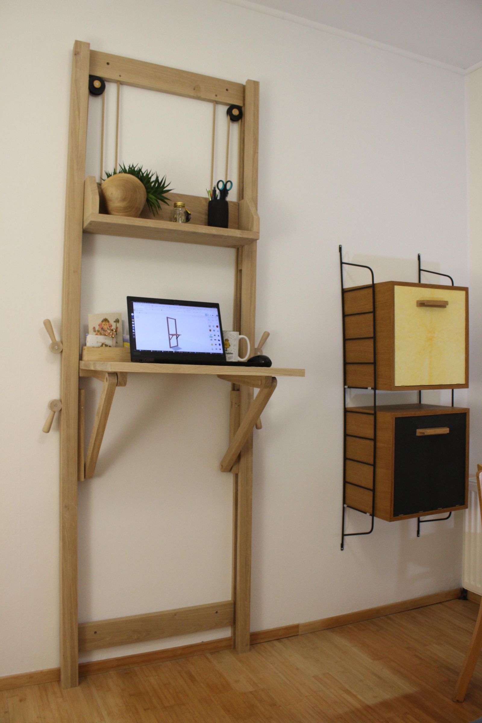 Wall Mounted Folding Desktop - Height Adjustable and Tilting Top