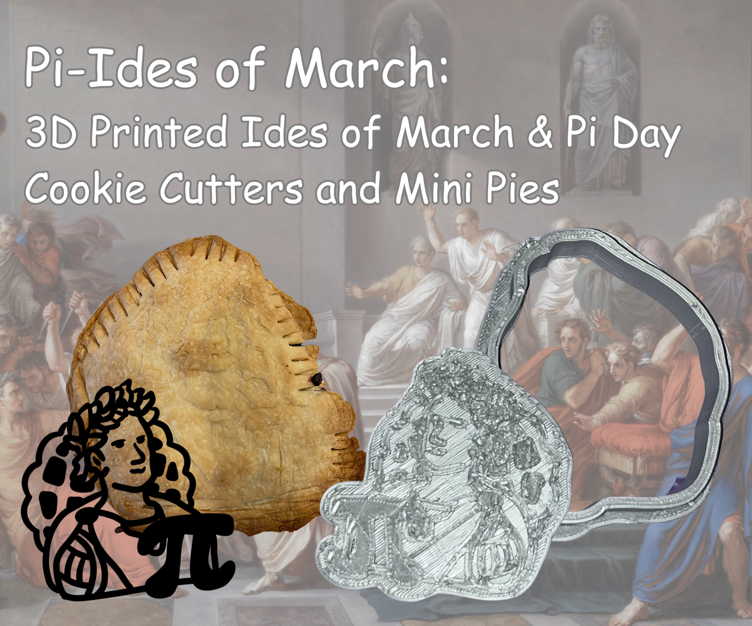 Pi-Ides of March: 3D Printed Ides of March/Pi Day Cookie Cutters and Mini Pies Using Adobe Fresco and TinkerCad