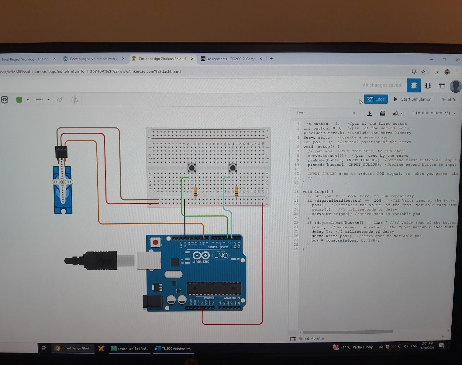 Controlling a Servo Motor With Two Buttons and Arduino.