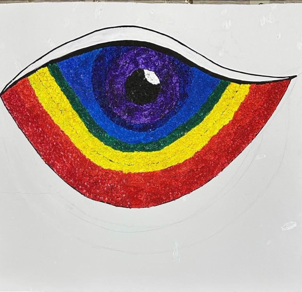 Radiant Eye of Iris: a Rainbow Eggshell Mosaic