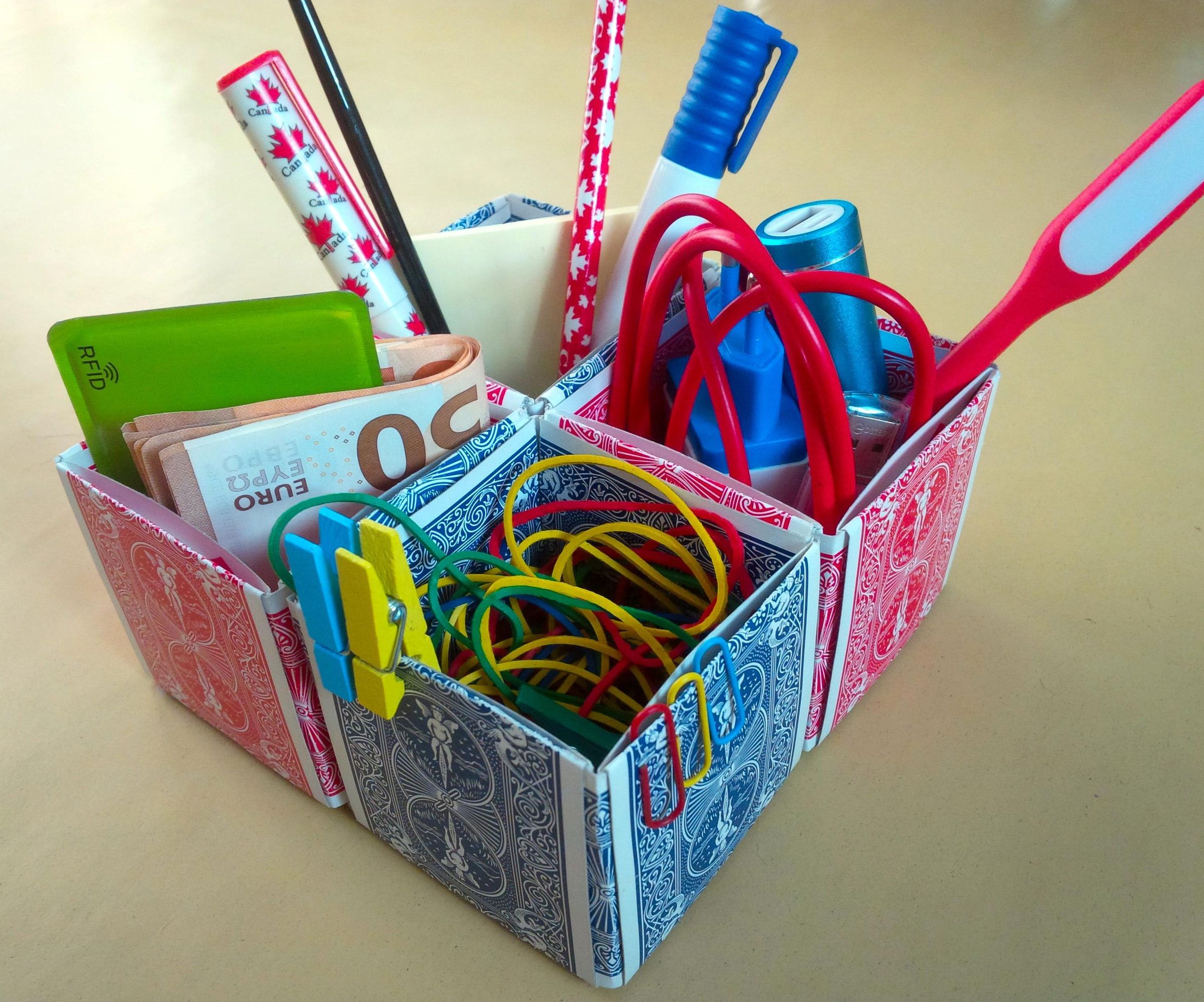Origami Desktop Organizer From Playing Cards