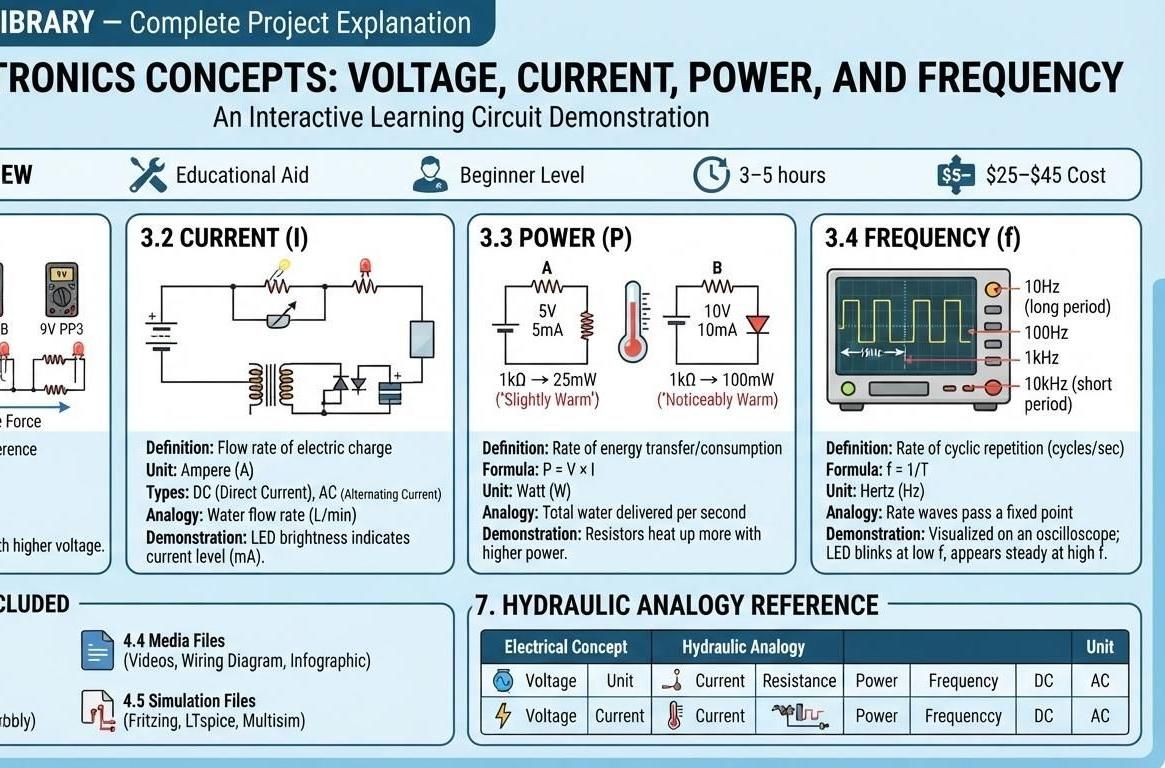 Basic Electronics Concepts: Voltage, Current, Power, and Frequency