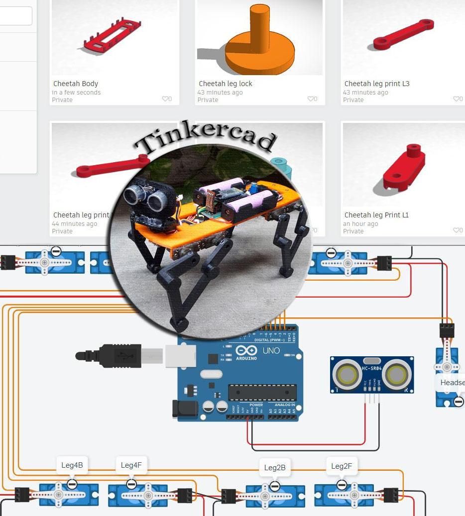 Baby Cheetah Walking Robot in Tinkercad