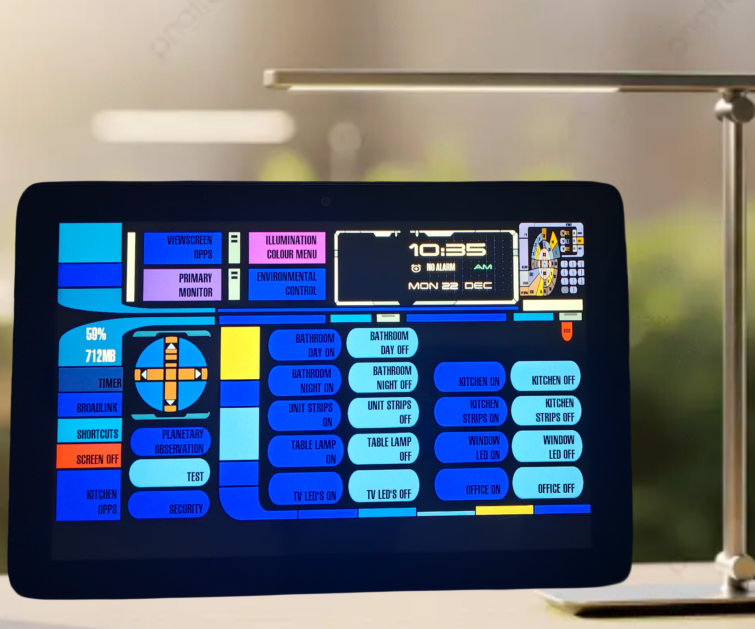 Star Trek LCARS Style Android Smart Home Control Dashboard.